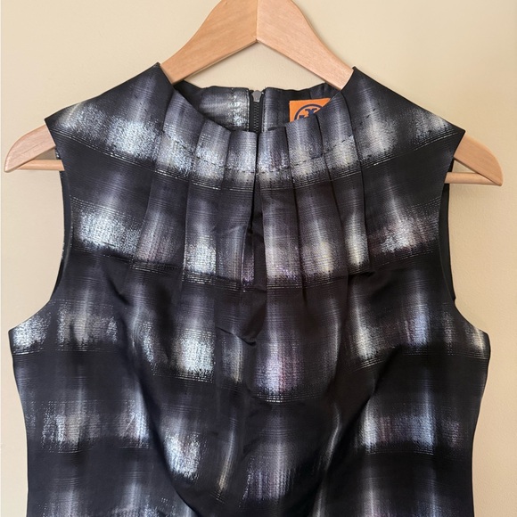 Tory Burch Metallic Plaid Sleeveless Mini Dress Silk Blend Black Silver Size 10 - Picture 4 of 9